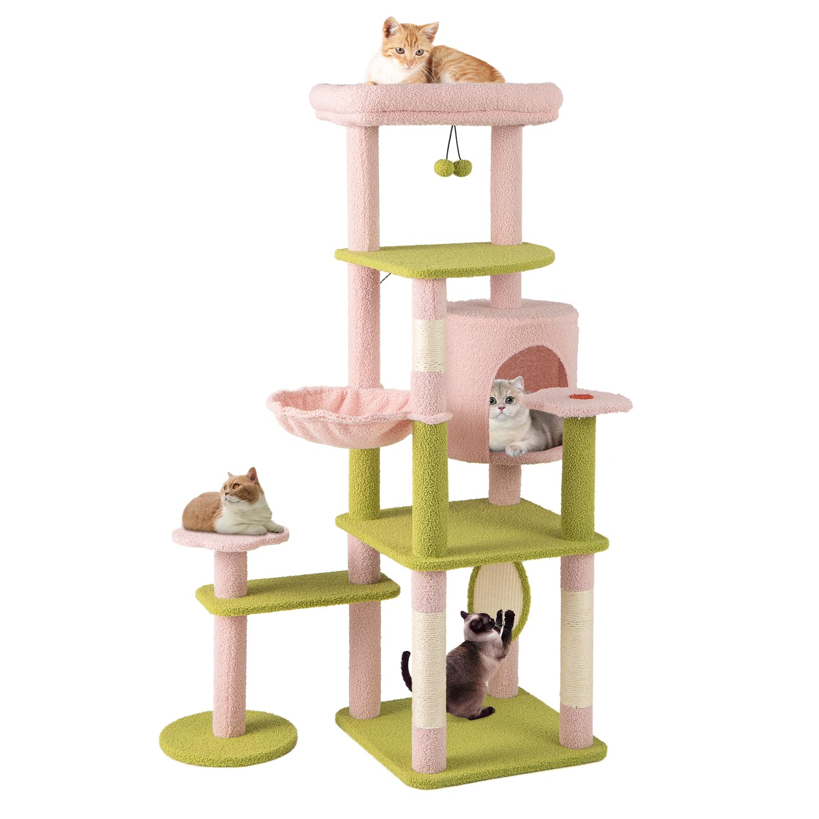 Arbre à chat Tangkula en forme de fleur, tour pour chat de 58 pouces de hauteur avec perchoir supérieur rembourré en peluche
